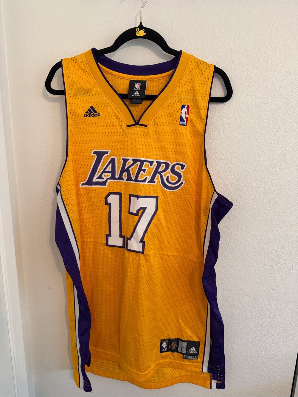 adidas Lakers Gold and Purple Basketball Jersey #17